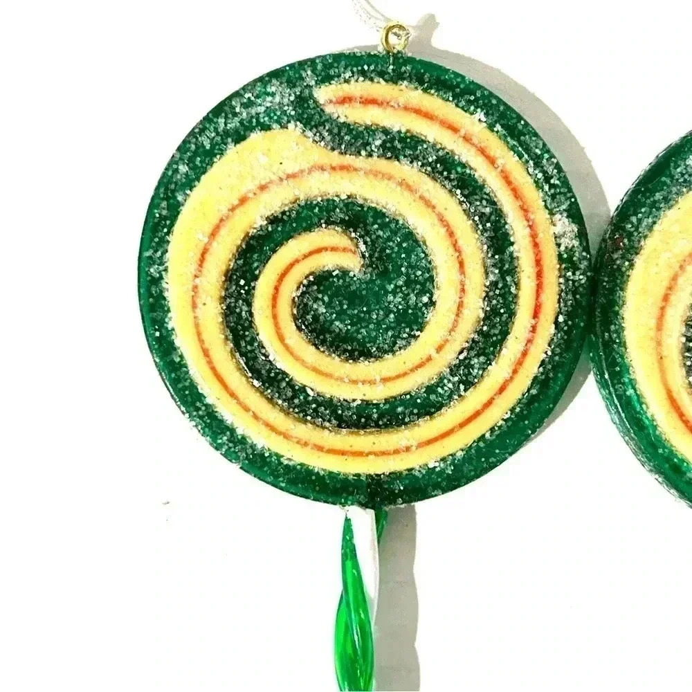 Vintage x3 Christmas Lollipop Hanging Ornaments Glitter Tree Swirl Design Art - Picture 2 of 9